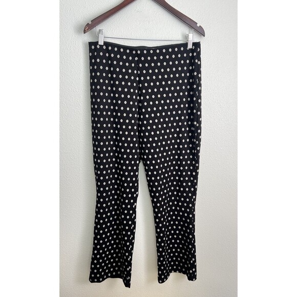 Anthropologie Black White Polka Dot Trousers Flower Power Academia Retro Large - Picture 1 of 5